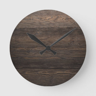 Rustikale dunkelbraune HOLZ-Optik-Textur Runde Wanduhr