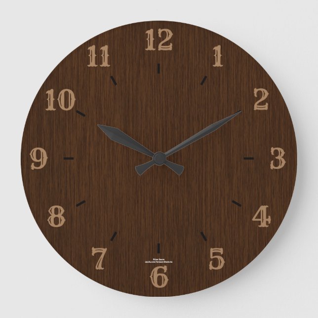 Rustikale Dunkelgrainy Wood Look Clock Große Wanduhr (Vorderseite)