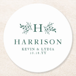 Rustikale, dunkelgrüne, klassische Hochzeit Runder Pappuntersetzer