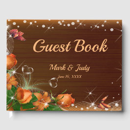 Rustikale Dunkelholz-Blütenschmetterlingshochzeit Gästebuch