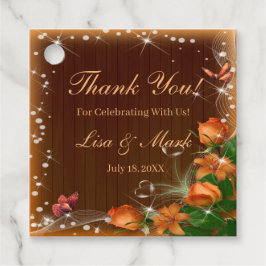 Rustikale Dunkelholz-Blütenschmetterlingshochzeit Geschenkanhänger