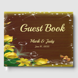 Rustikale Dunkelholz-Gelbe Blütenschmetterlingshoc Gästebuch