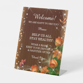 Rustikale Dunkelholz-Orangefarbene Hochzeitssicher Sockelschild