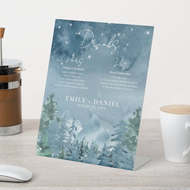 Rustikale dunkle Dämmerung Blaue Gebirge Hochzeit Sockelschild (In SItu)