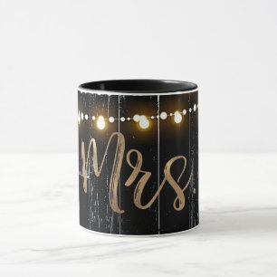 Rustikale Dunkle Holz- und Lichterkette Gold Braut Tasse