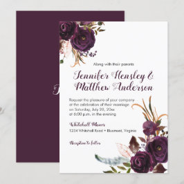 Rustikale Dunkle Lila Floral Boho Hochzeit im Herb Einladung