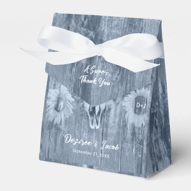 Rustikale Dusty Blue Country Sunflowers Bull Skull Geschenkschachtel (Vorderseite)