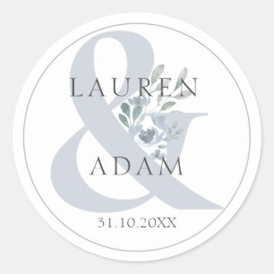 Rustikale Dusty Blue-Ehe Ampersand & Florale Hochz Runder Aufkleber