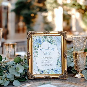 Rustikale Dusty Blue Floral Silber Signature Drink Poster