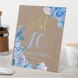 Rustikale Dusty Blue Gold Imitate Kraft Rose Hochz Sockelschild