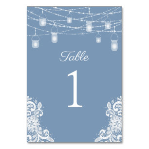 Rustikale Dusty Blue Lights Wedding Tischnummer