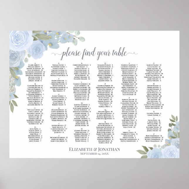Rustikale Dusty Blue Rose Alphabetisches Seekarten Poster (Vorne)
