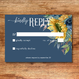 Rustikale Dusty Blue Sonnenblumen Hochzeit kein Ab RSVP Karte