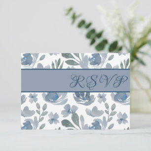 Rustikale Dusty Blue Watercolor Floral Wedding RSVP Karte