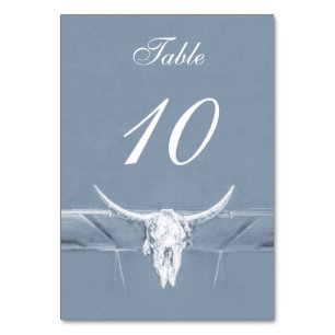 Rustikale Dusty Blue White Western Skull Wedding Tischnummer