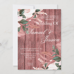 Rustikale Dusty Pink Wood Floral Wedding Einladung