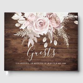 Rustikale Dusty Rose & Blush Blumenhochzeit Gästebuch