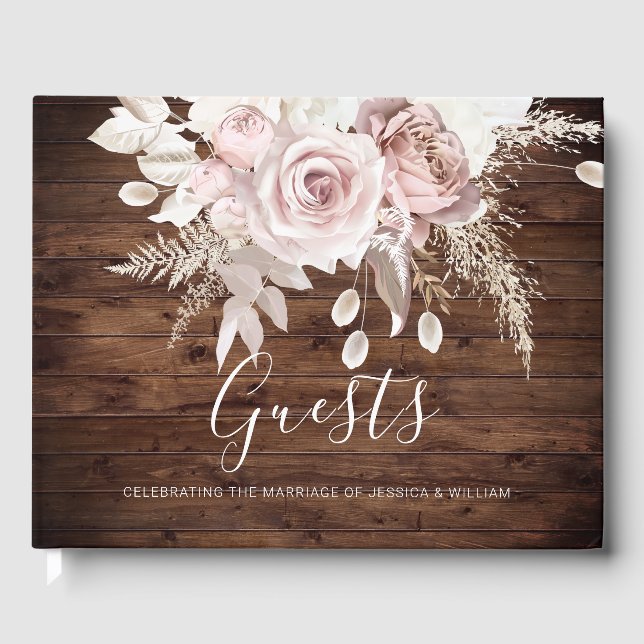 Rustikale Dusty Rose & Blush Blumenhochzeit Gästebuch (Vorderseite)