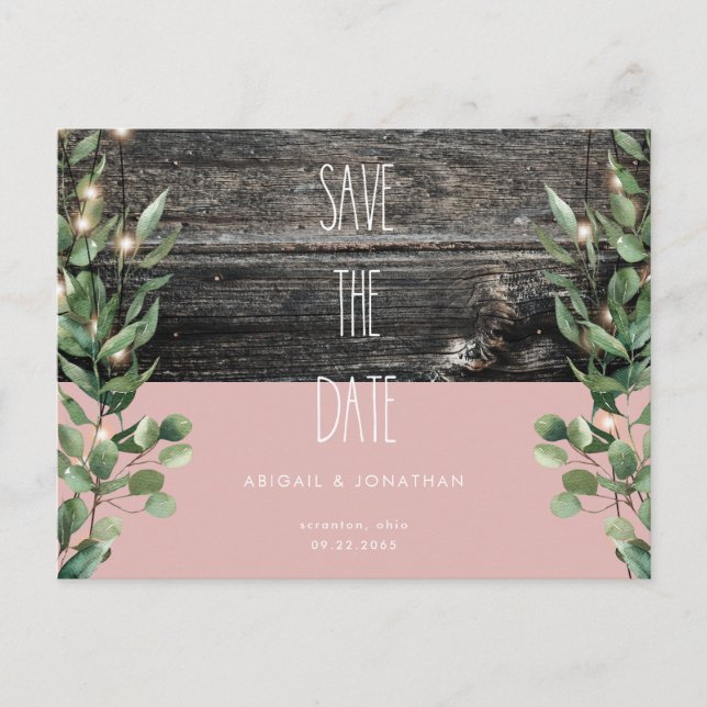 Rustikale dusty Rose Foliage Wedding Save the Date Postkarte (Vorderseite)