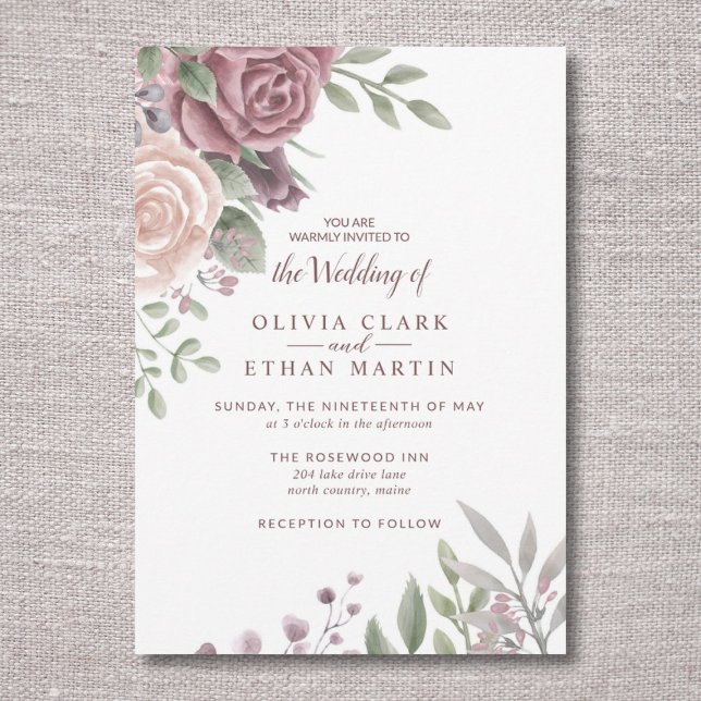 Rustikale Dusty Rose Wasserfarben Blumenstrauß Inv Einladung (Von Creator hochgeladen)