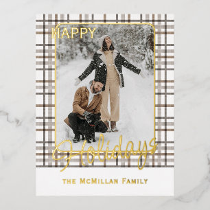 Rustikale, edle, elegante Karo-Muster in Gold Folien Feiertagspostkarte