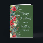 Rustikale Ehefrau Brother Frohe Weihnachten Karte<br><div class="desc">Frohe Weihnachten für Bruderkarte in rustikalen Waldgrün und Aquarell Blume und Blätter.</div>