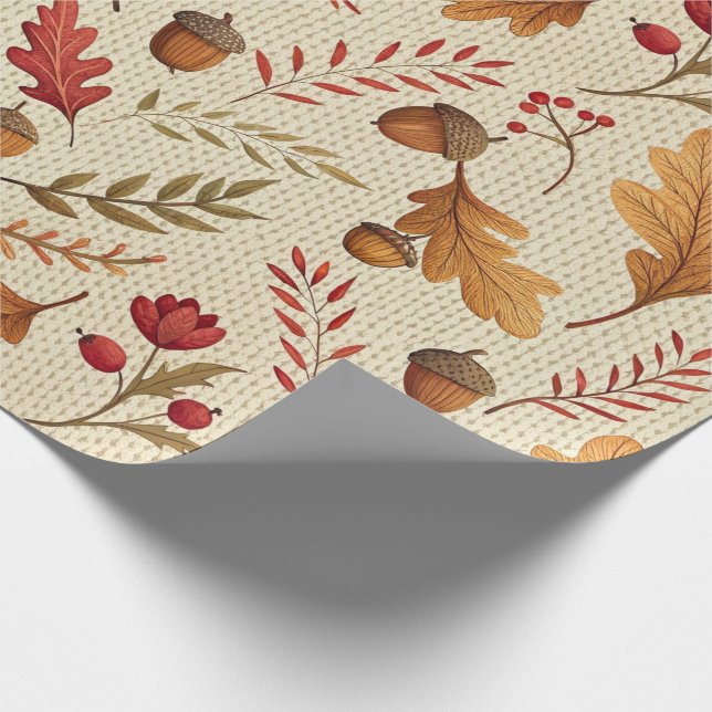 Rustikale Eicheln und Herbstbotaniken Geschenkpapier (Ecke)
