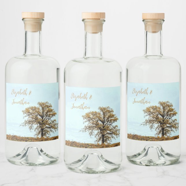 Rustikale Eichen-Herbst-Hochzeit Alkoholflaschenetikett (Flaschen)