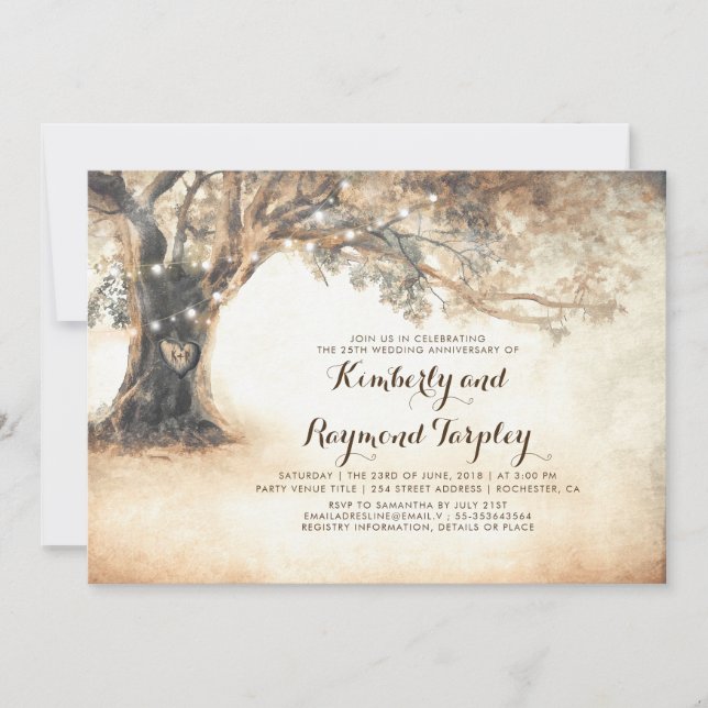 Rustikale Eichenbaumsaitenleuchten zum Hochzeitsta Einladung (Vorderseite)