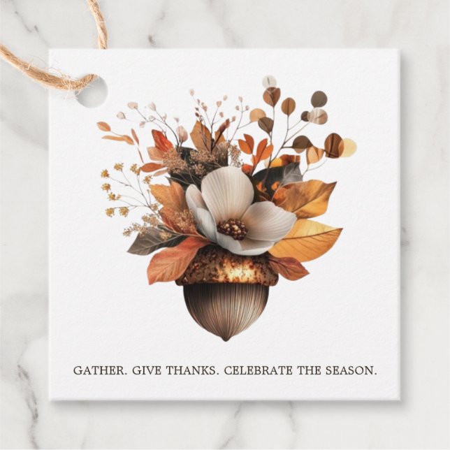 Rustikale Eichenblüten-Weiß-Fall-Geschenkkarte Geschenkanhänger (Vorderseite)