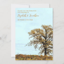 Rustikale Eichenhochzeit im Herbst Dankeskarte