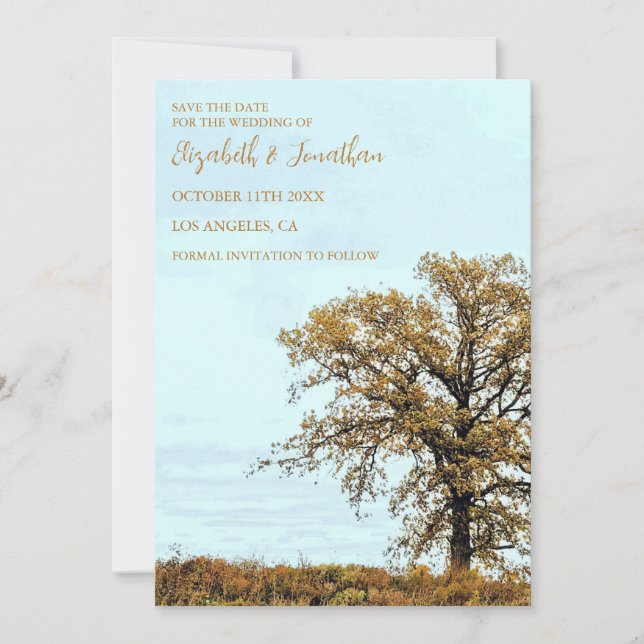Rustikale Eichenhochzeit im Herbst Save The Date (Vorderseite)