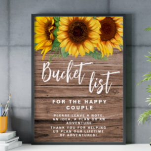Rustikale Eimerliste Hochzeitsschild Sonnenblumen Poster