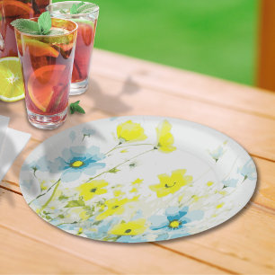 Rustikale, einfache, blaue Pfoten Wasserfarbe Pappteller