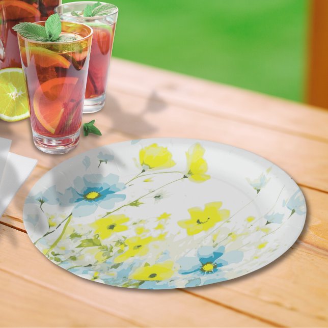 Rustikale, einfache, blaue Pfoten Wasserfarbe Pappteller (Von Creator hochgeladen)