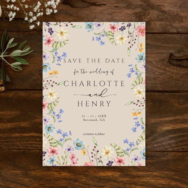 Rustikale einfache Botanische Wildblume Hochzeit Save The Date (Von Creator hochgeladen)