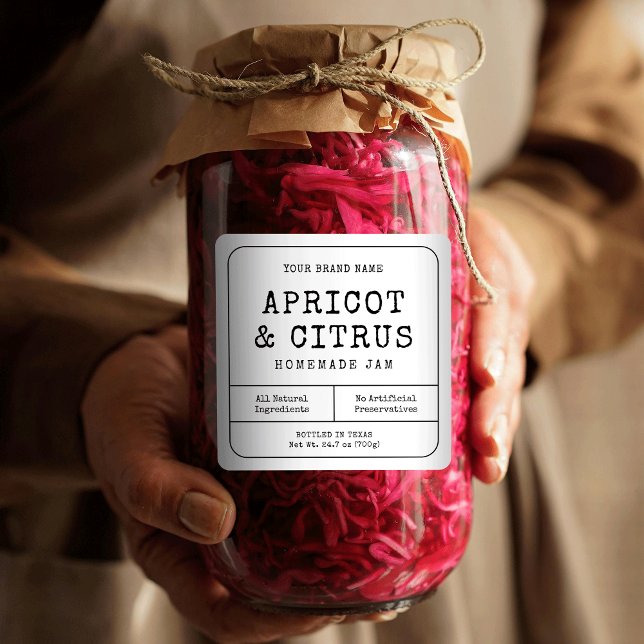 Rustikale einfache, hausgemachte Konservierungssto Quadratischer Aufkleber (Rustic minimalist square product labels suitable for large preserve & pickle jars)