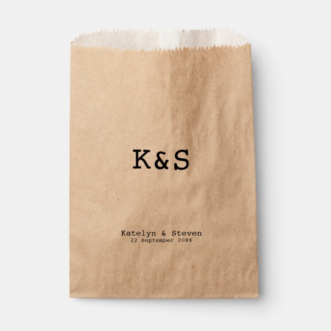 Rustikale Einfache Monogramm-Initialen für Hochzei Geschenktütchen (Vorderseite)