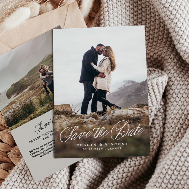 Rustikale einfache stilvolle Hochzeit mit zwei Fot Save The Date (Von Creator hochgeladen)