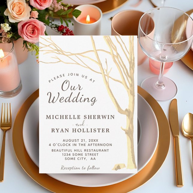 Rustikale, einfache Tree Fall Winterhochzeit Einladung (Von Creator hochgeladen)