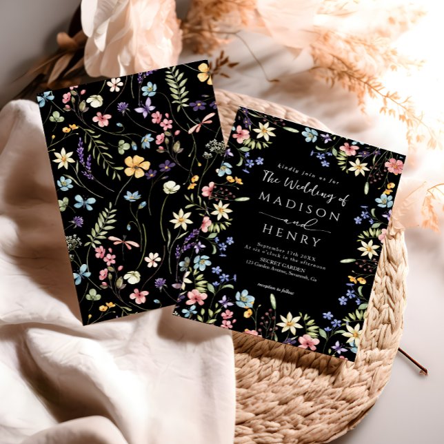 Rustikale Einfache Wildblume Black Wedding Einladung (Von Creator hochgeladen)