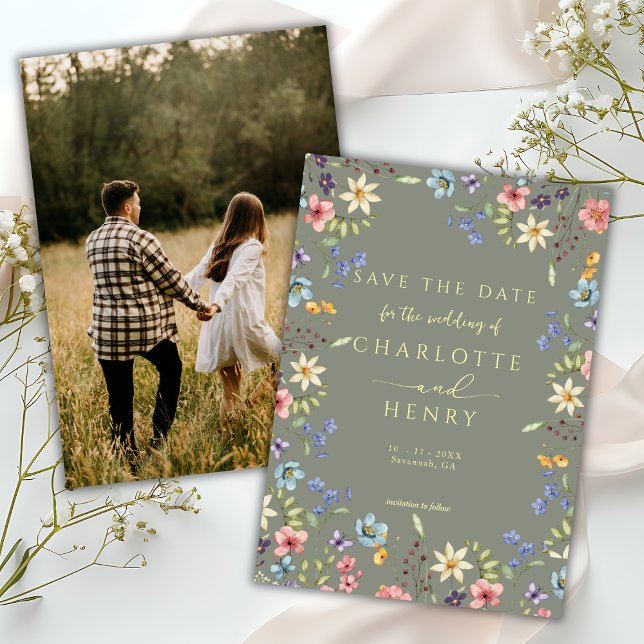 Rustikale Einfache Wildblume Sage Foto Hochzeit Save The Date (Von Creator hochgeladen)