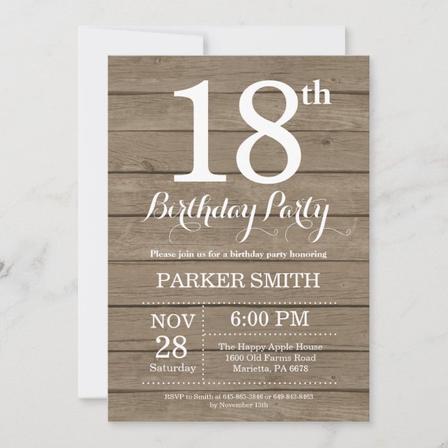 Rustikale Einladung zum 18. Geburtstag (Vorderseite)