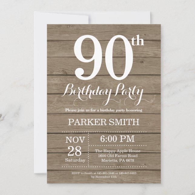 Rustikale Einladung zum 90. Geburtstag (Vorderseite)