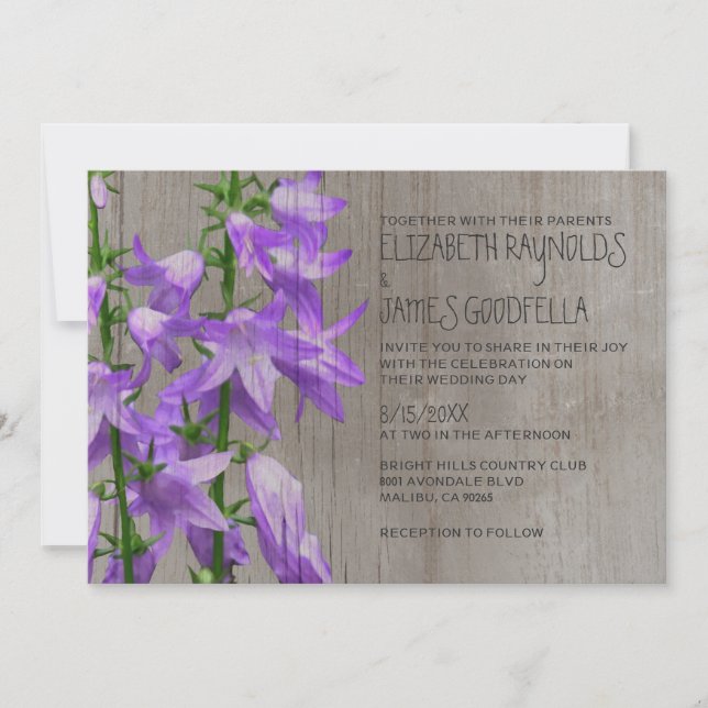 Rustikale Einladung zur Hochzeit in Campanula (Vorderseite)