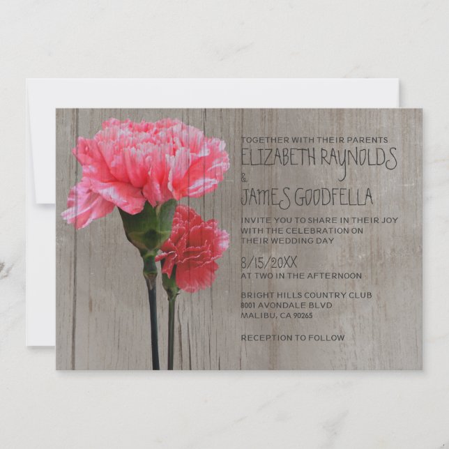 Rustikale Einladungen zur Mini-Carnation-Hochzeit (Vorderseite)