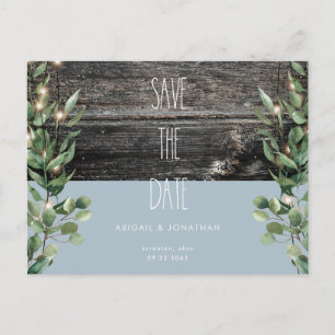 Rustikale Eisblaue Blätter Hochzeit Save-the-Date Postkarte
