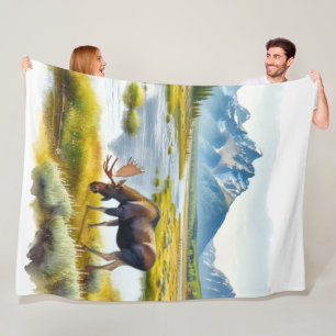 Rustikale Elch-Cabin-Style-Wasserfarbe  Fleecedecke