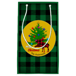 Rustikale Elche, Christbaum, Familienname, Kariert Kleine Geschenktüte