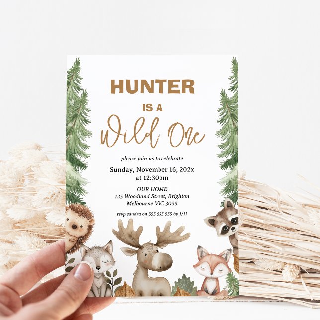 Rustikale Elche Woodland Wild 1 1. Geburtstag Einladung (Moose Woodland Wild One 1st Birthday Party Invitation, Woodland Wild One Birthday Invitation, Boy)